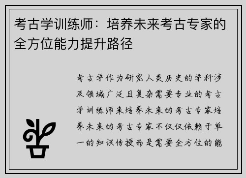 考古学训练师：培养未来考古专家的全方位能力提升路径